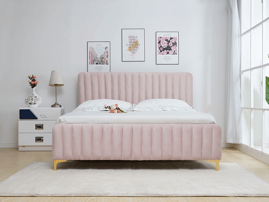 Steppelt bársonyszövet ágykeret, 160x200 cm, pasztell rózsaszín - palace - butopêa